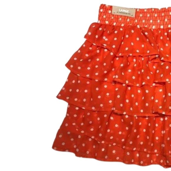 Maurices Orange and White Polka Dot Print Ruffled Skirt - Picture 5 of 11